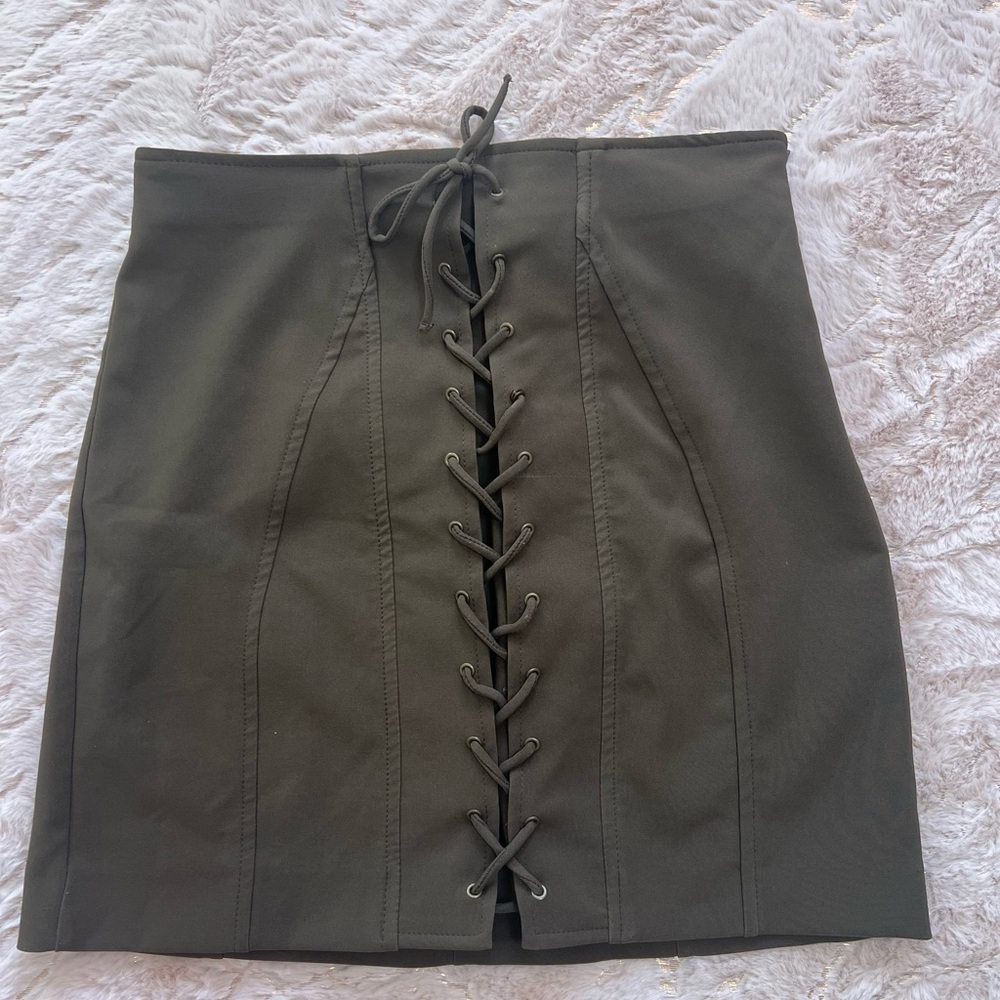 Zara Dark Green Lace-Up Pencil Skirt
